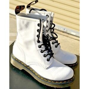 Dr. Martens 1460 White Smooth Leather Lace Up Combat Ankle Boots Women's Sz. 5